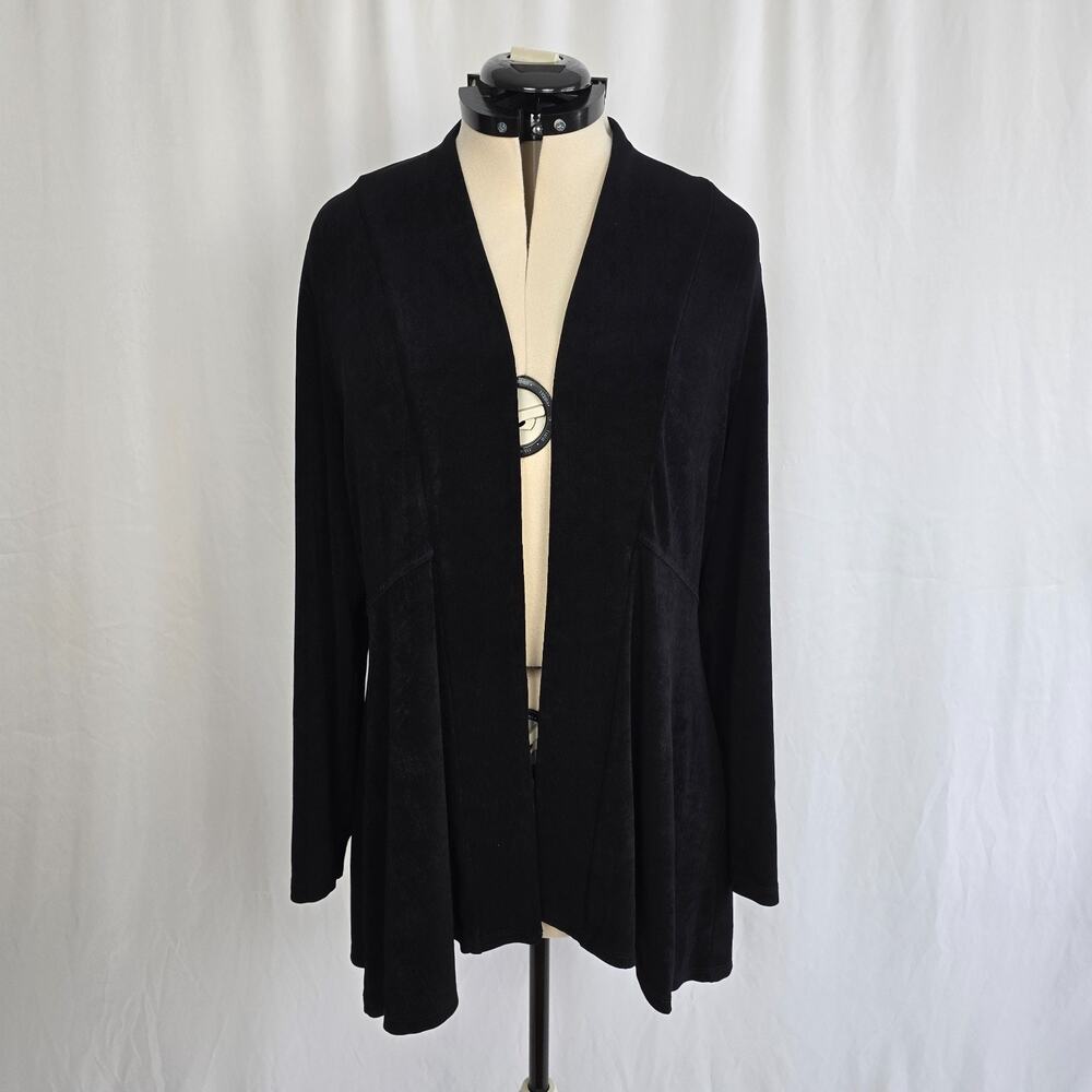 Chico's Open Cardigan Women's 16 / 18 Black Ruffles Long Sleeves